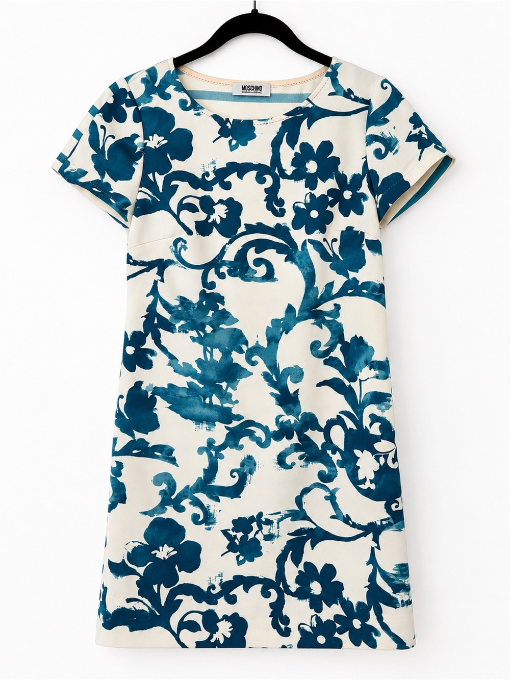 Moschino Cream Dress with Deep Teal Floral Print